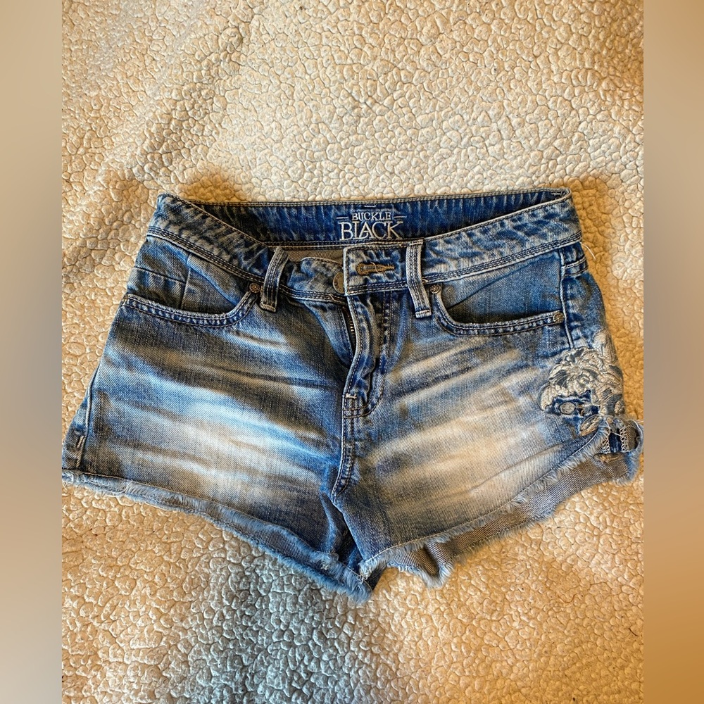 Buckle black jean shorts